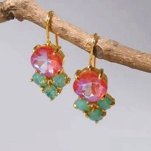 Pink & green crystal drop earrings; Nwot